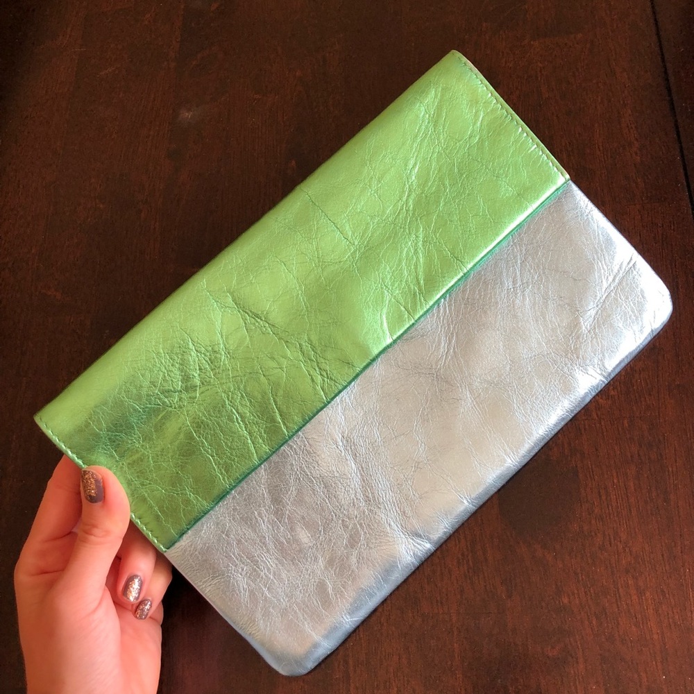 Topshop color-block metallic clutch blue/green